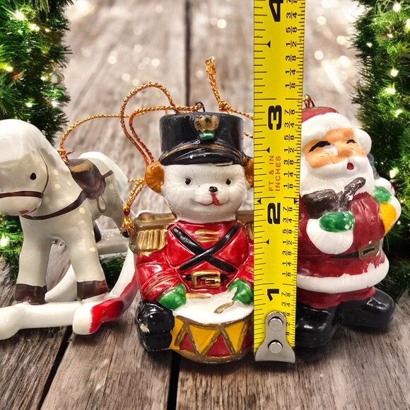 Vtg Set Of 3 Hand-Painted Ceramic Christmas Ornaments Santa Toy Soldier Horse - Picture 9 of 9